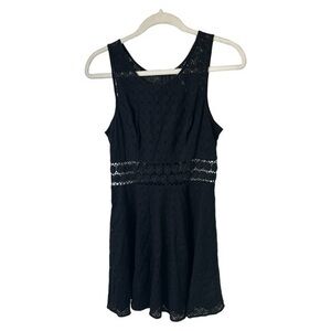Free People Black Lace Fit & Flare Mini Dress Cutout Waist Boho Size 4
